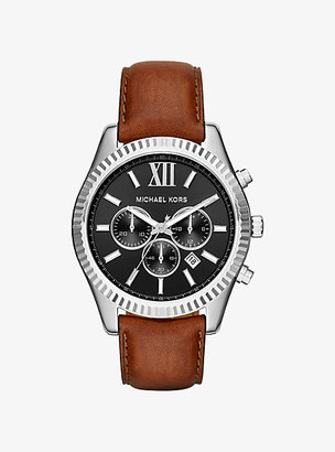 Michael Kors Lexington Silver-Tone And Leather Watch