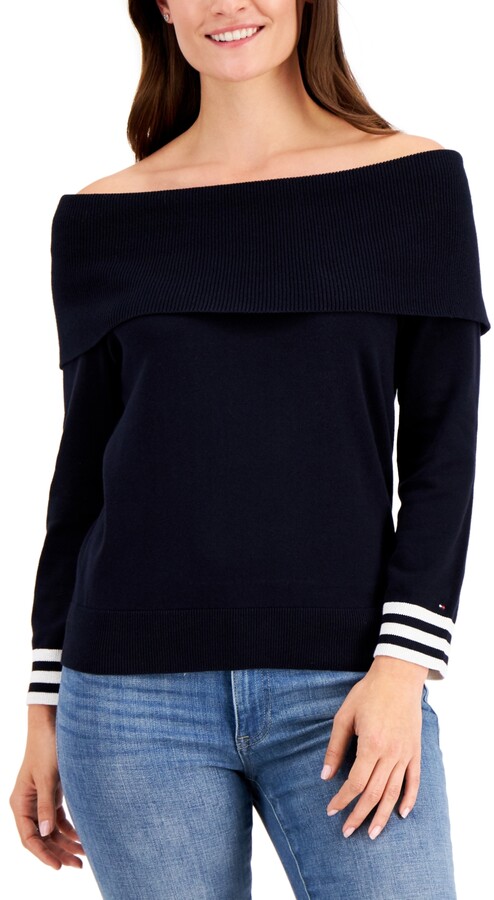 tommy hilfiger off the shoulder sweater