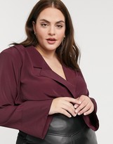 Thumbnail for your product : ASOS Curve DESIGN Curve long sleeve wrap blouse with shoulder pad in wine