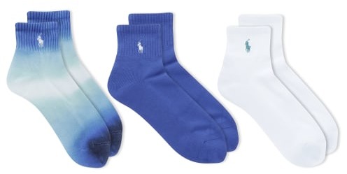 POLO PALPH LAUREN Women's 3-Pack Ankle Quarter Socks One Size Blue Ombre White