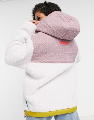 UGG Iggy teddy half zip pullover jacket in pink salt multi