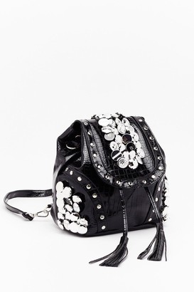 Nasty Gal Womens WANT Button Our Way Croc Backpack - Black - One Size