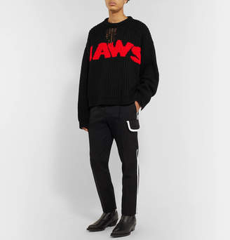 Calvin Klein Jaws Distressed Intarsia-Knit Sweater