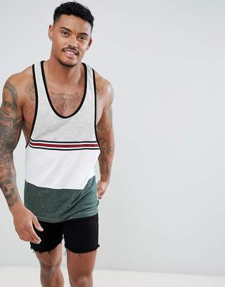 ASOS Design DESIGN extreme racer back tank with contrast yoke and taping in green nepp fabric