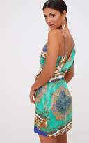 Thumbnail for your product : PrettyLittleThing Cobalt Satin Scarf Print Wrap Print Bodycon Dress