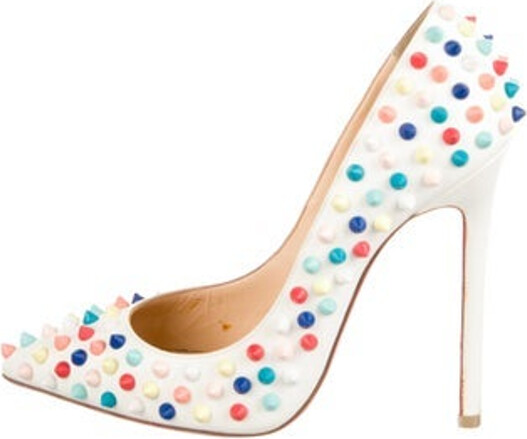 Christian Louboutin Leather Pumps White Spike Accents Pointed-Toes with Studded Accents Designer