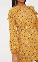 Thumbnail for your product : PrettyLittleThing Mustard Floral Frill Long Sleeve Shift Dress