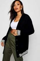 Thumbnail for your product : boohoo Stripe Detail Cable Knit Boyfriend Cardigan