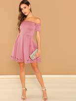 Thumbnail for your product : Shein Off Shoulder Laser Cut Pleated Detail Dress