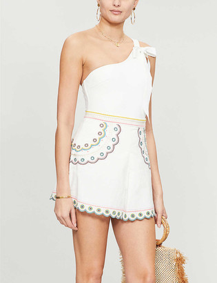 Zimmermann Peggy embroidered linen and cotton-blend shorts