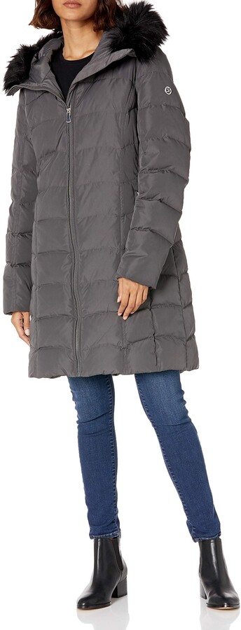 Calvin Klein womens Quilted Faux Fur Trim Hooded Puffer Coat XXS - ShopStyle
