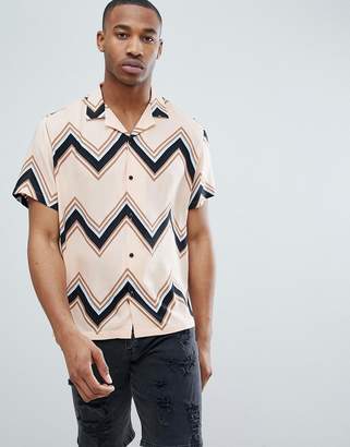 ASOS Design DESIGN relaxed chevron stripe shirt in pink
