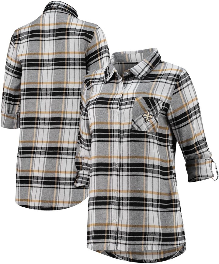 Las Vegas Raiders Concepts Sport Women's Accolade Flannel Long Sleeve  Button-Up Nightshirt - Black/Silver