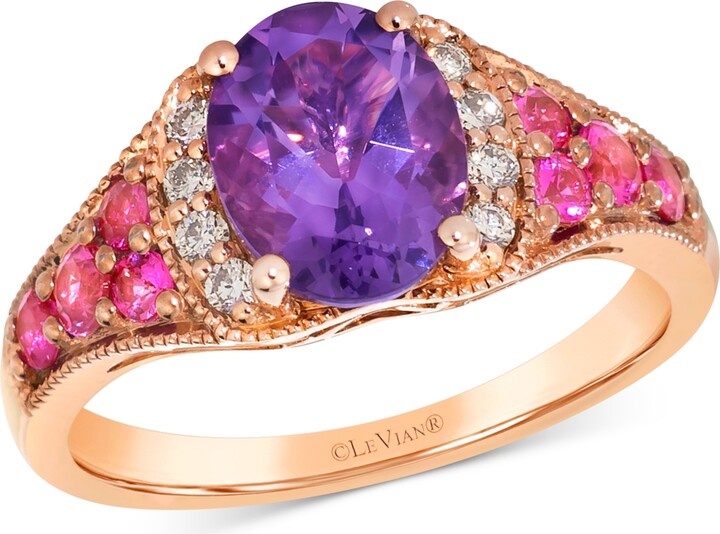 LeVian Amethyst (1-1/3 ct. t.w.), Pink Sapphire (3/8 ct. t.w.) & Nude Diamond (1/8 ct. t.w.) Ring in 14k Rose Gold
