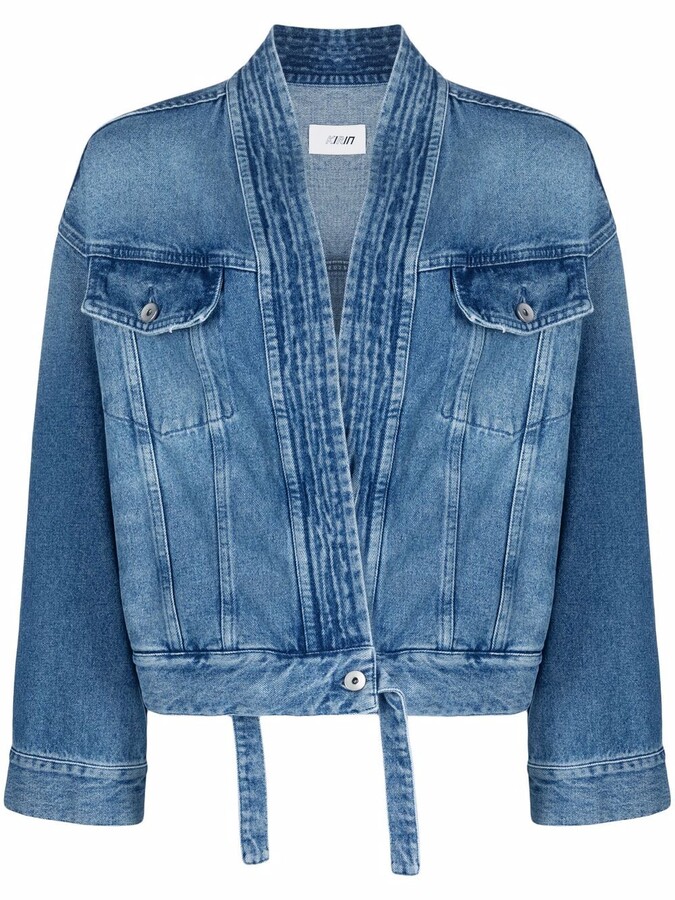 collarless denim jacket womens