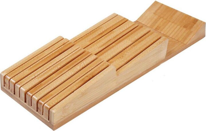 JFVKAF 9-Knife In-Drawer Bamboo Knife Storage Block Organizer with Removable Slots for Easy Cleaning and Safe Access