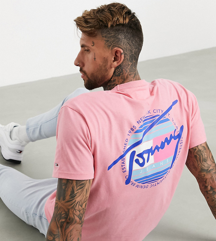 Tommy Jeans ASOS exclusive circular logo front and back print t-shirt in  pink - ShopStyle