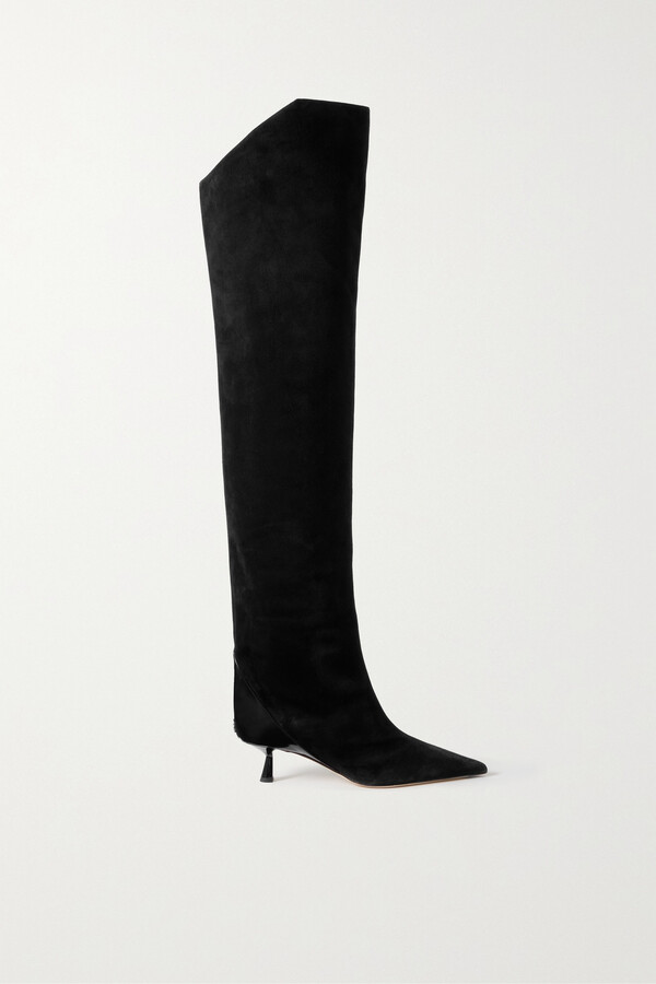 Jimmy Choo Vari 45 Patent Leather-trimmed Suede Over-the-knee Boots - Black  - ShopStyle