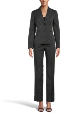 Le Suit Womens Petite Size Melange Crepe Two Button Pant Suit
