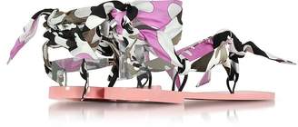 Emilio Pucci Dark Brown and Peonia Pink Silk Flat Sandals