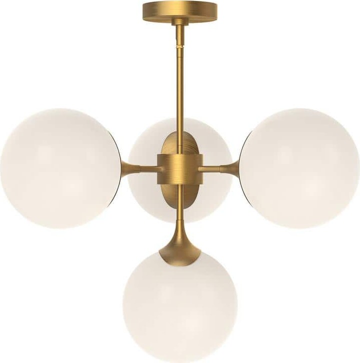 ALORA MOOD Nouveau 26 in. 4 Light 40-Watt Aged Gold/Opal Matte Glass Chandelier