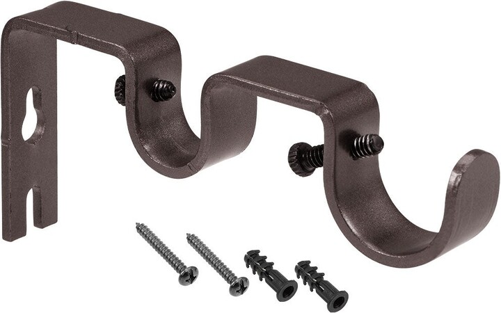 6Pcs Brown Double Curtain Rod Wall Bracket Holder Hardware for 1& 5/8“ Rod 