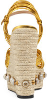 Thumbnail for your product : Gucci Barbette Knotted Espadrille Wedge Sandal, Gold