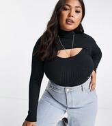 Thumbnail for your product : New Look Plus New Look Curve long sleeve cut out t-shirt in black