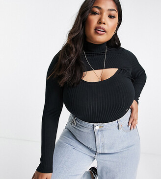 New Look Plus New Look Curve long sleeve cut out T-shirt in black -  ShopStyle Tops