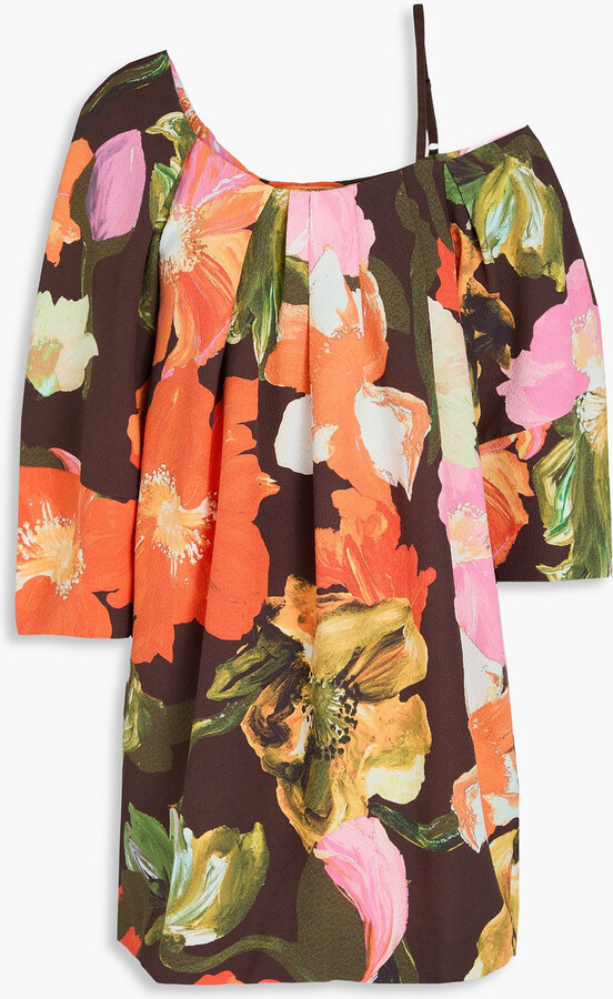 Stine Goya One-shoulder floral-print jacquard mini dress