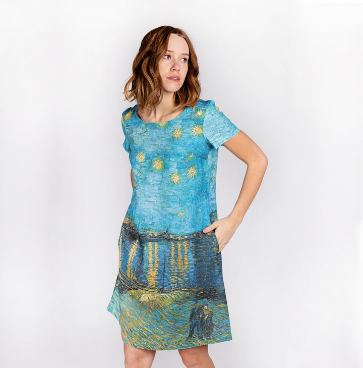 Etsy Linen Dress, Van Gogh, Summer Loose Hippie Vintage Party Boho Gift Idea For Her