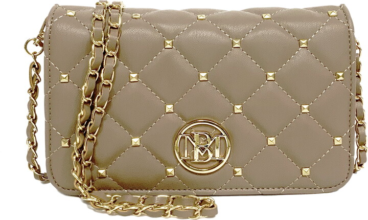 Badgley Mischka Diamond Quilted Taupe Crossbody Bag