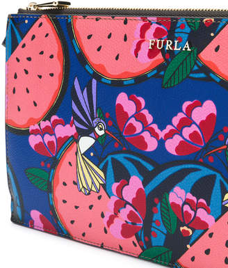 Furla fruit and birds printed clutch bag