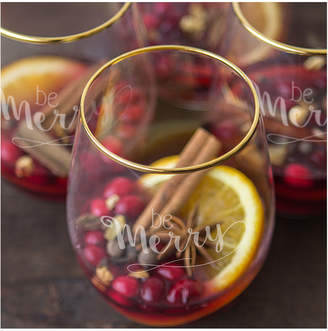 Cathy's Concepts Cathys Concepts Be Merry 19.25Oz Gold Rim Stemless Wine Glasses (Set Of 4)