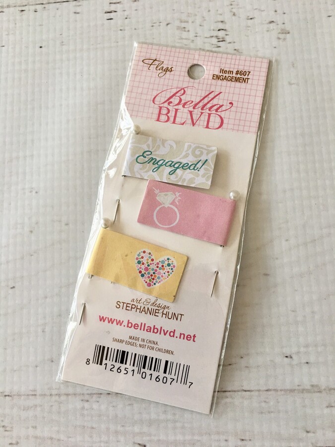 Bella Blvd. Flag Pins, 2, Engaged By Stephanie Hunt, For Scrapbooks, Paper Crafting, Card Making, Embellishment Fabric, Baked Goods