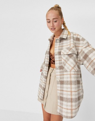 Stradivarius recycled polyester shacket in brown check - ShopStyle Jackets