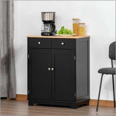 Dakota Fields Sideboard With Solid Wood Countertop, Modern Kitchen Storage Cabinet, Coffee Bar Cabinet With 2 Drawers, Doors And Adjustable Shelf