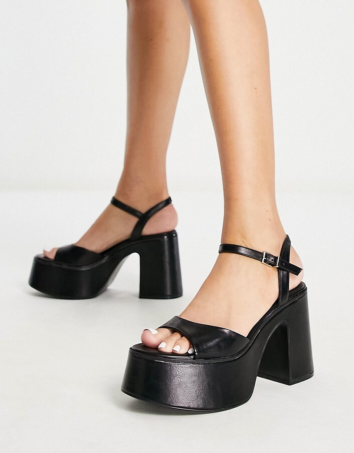Stradivarius platform heeled sandals in black - ShopStyle