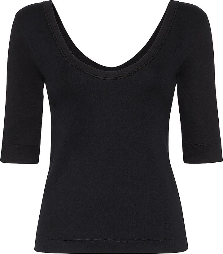 Brunello Cucinelli Women's Stretch Cotton Ribbed Jersey T-Shirt - Black - Size Small