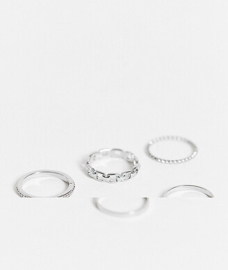 Topshop chain and bobble rings 5 x multipack in silver