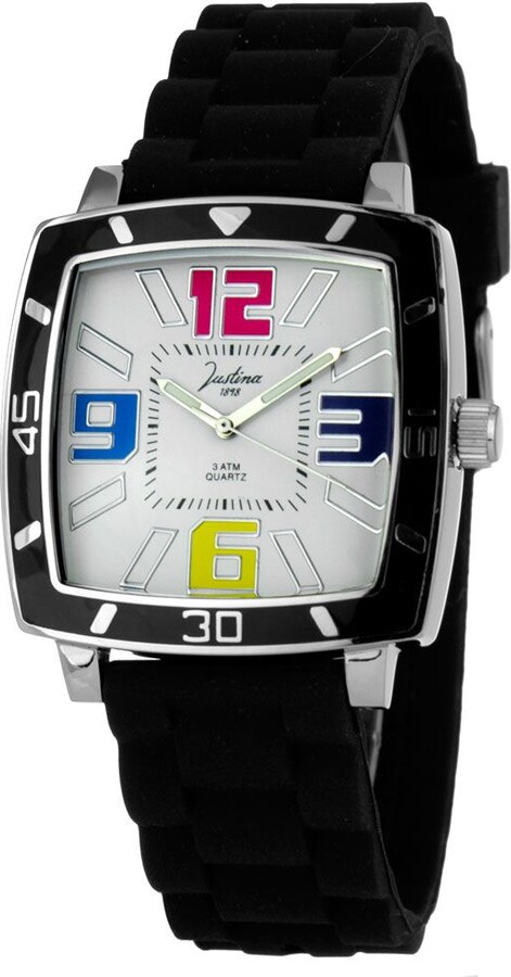 JUSTINA Black Rubber Sport Watch