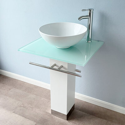 QieRao BV019S 35'' Tall Oval Pedestal Bathroom Sink with Faucet and Drain