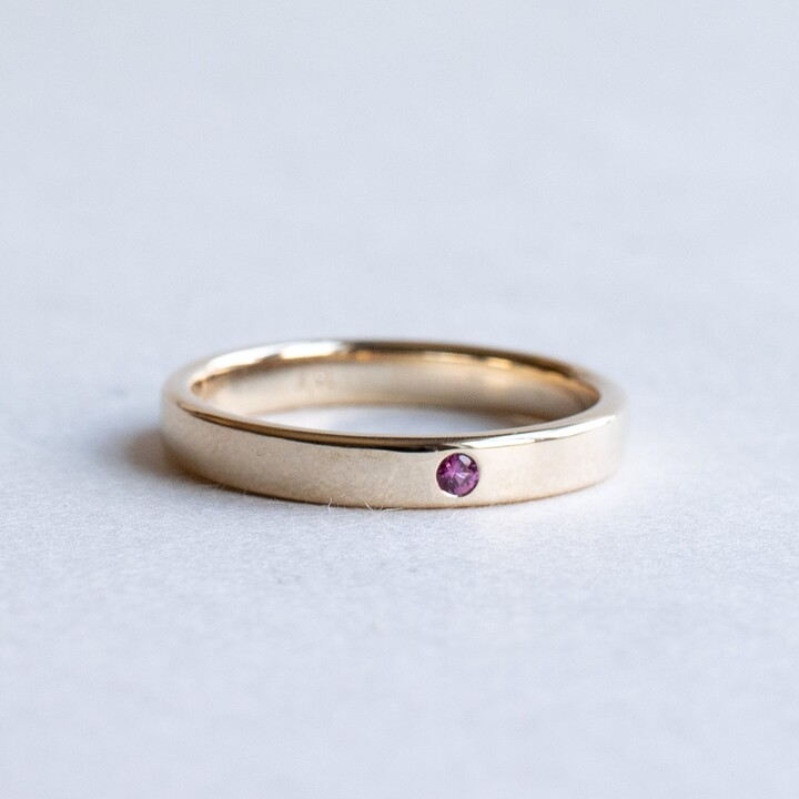 Etsy 14K Yellow Gold Ruby Ring 3mm Wedding Band Flush Setting Flat Rose & Choc Stacking Ring