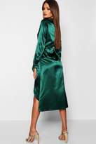 Thumbnail for your product : boohoo Satin Knot Front Midaxi Shirt Dress