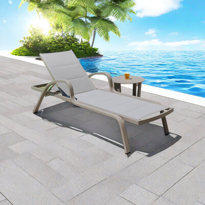 Elegance Furnishings Adjustable Poolside Sunbed Outdoor Metal Chaise Lounge Set with Table