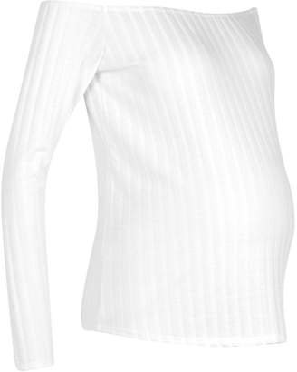 boohoo Maternity Shelly Off The Shoulder Ribbed Top