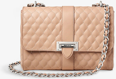 on The Go Quilted Flap Over Shoulder Bag - Taupe