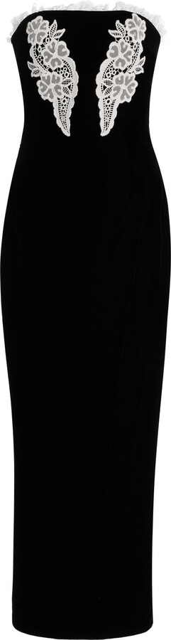 Exclusive Floral-Appliquéd Velvet Maxi Dress