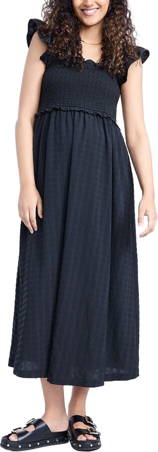 Motherhood Maternity Sleeveless Ruffle Shoulder Smocked Maxi Dress