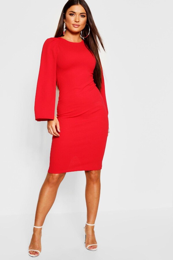 red petite midi dress